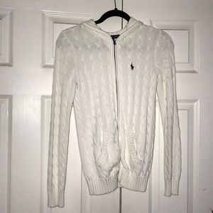 Ralph Lauren Hooded Cable Knit Zip Front Sweater